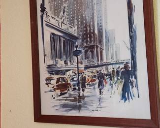 Vintage Lithograph of New York cityscape by Artist John Haymson.