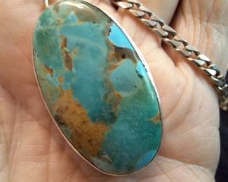 Heavy Sterling Necklace with Turquoise Pendant