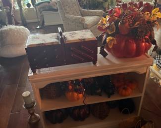 Decorations and  bookcase