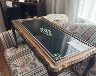 Exquisite clawfoot table with painted glass top 