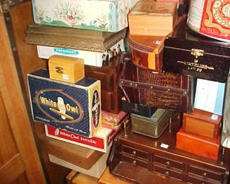 Cigar and wooden boxes.
