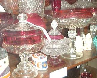 Cranberry cut to clear items.  Asian themed collectibles.
