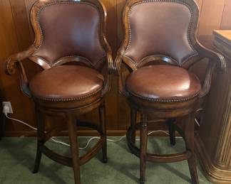 Brown Leather Barstools 