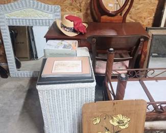 Vintage vanity and wicker set