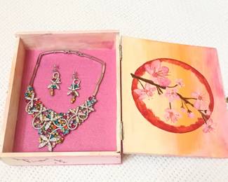 Colorful Vintage Rhinestone set with painted box