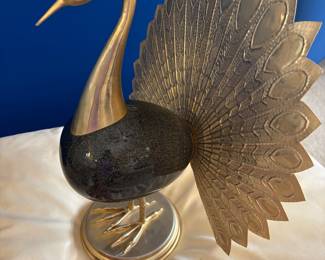 Antonio PaVia 70’s Ostrich was Egg Peacock sculpture $800.00.   16”W 17”t