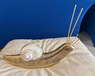 Italian Brass Snail w Shell 70’s $800.00.    17”L 13”T