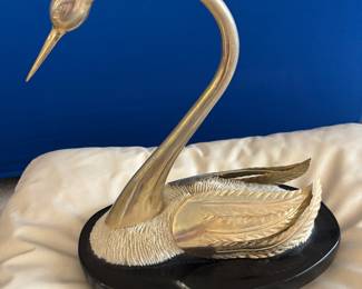 Antonio PaVia 70’s gilt Brass Swan sculpture $800.00.   13”L 14.5”T