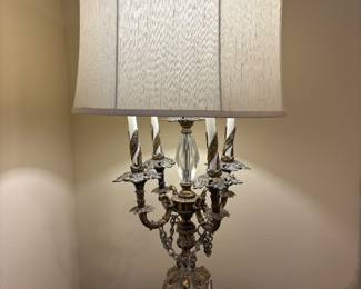 Large Candelabra Table Lamp ( Marble, Metal, Crystal)  $ 350.00.   8”x8” base 12” W 41.5”T