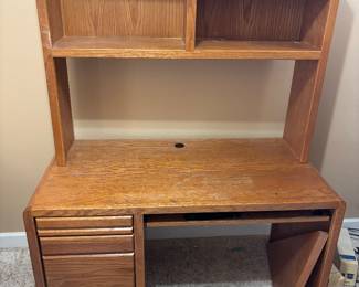 2 piece Oak Desk w Hutch $150.00. 49.5”w 25.5”d 28.5”-68”t