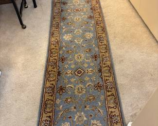 Blue and Tan Safavieh wool rugs. 2.3’w x 12’L runner $75.00, 2.3’w x 19.5’L $150.00,  3.6’ diameter round $40=$40.00