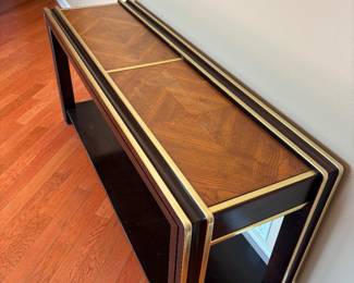 Console Table Burlwood Veneer Top $250.00.  58”L 17.5”W 25.5”T