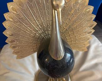 Antonio PaVia 70’s Ostrich was Egg Peacock sculpture $800.00.   16”W 17”t