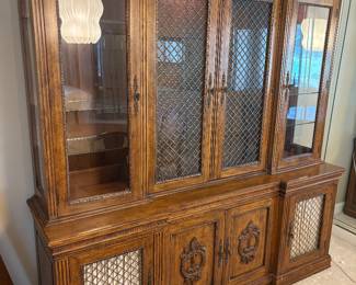 Davis 2 piece Cherry Tuscan Style Breakfront China Cabinet w Lights. $900.00.      79”W 20”D 84”T