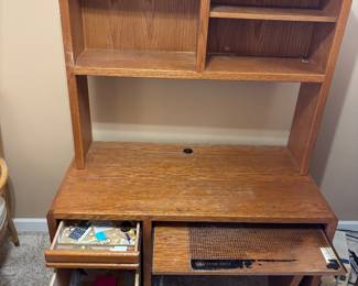 2 piece Oak Desk w Hutch $150.00. 49.5”w 25.5”d 28.5”-68”t
