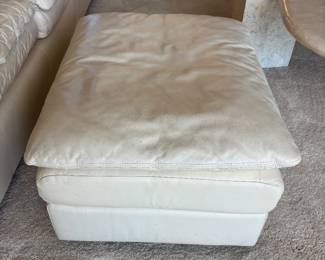 6 piece Cream Leather Sectional Sofa by Leather Craft Inc, Conover, NC. $5,000 set       10.5’ Long each way. 2 end pieces: 55”L 38”D 36” T,  2 single pieces: 23”L 38”D 36”T, 1 corner piece 66” L 38”D 36”T, Footstool 26”L 22”D 15” T