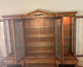 Davis 2 piece Cherry Tuscan Style Breakfront China Cabinet w Lights. $900.00.      79”W 20”D 84”T