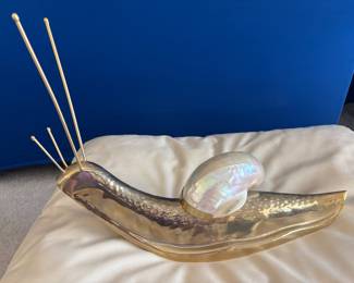 Italian Brass Snail w Shell 70’s $800.00.    17”L 13”T
