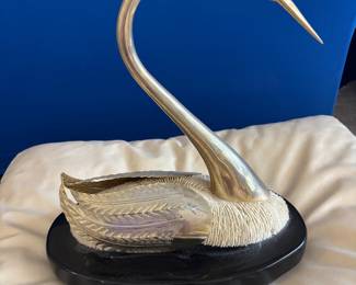 Antonio PaVia 70’s gilt Brass Swan sculpture $800.00.   13”L 14.5”T