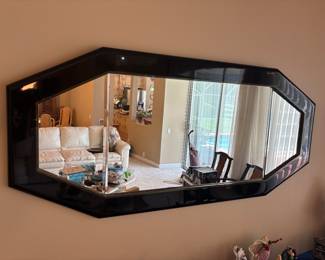 Large Black Lacquered Mirror Brass and Beveled by Antonio PaVia Italy $2,500.00.   70”W 30”T 2”D