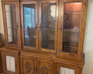 Davis 2 piece Cherry Tuscan Style Breakfront China Cabinet w Lights. $900.00.      79”W 20”D 84”T