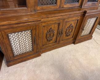 Davis 2 piece Cherry Tuscan Style Breakfront China Cabinet w Lights. $900.00.      79”W 20”D 84”T