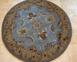 Blue and Tan Safavieh wool rugs. 2.3’w x 12’L runner $75.00, 2.3’w x 19.5’L $150.00,  3.6’ diameter round $40=$40.00