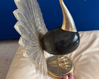 Antonio PaVia 70’s Ostrich  Egg Peacock sculpture $800.00.   16”W 17”t