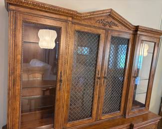 Davis 2 piece Cherry Tuscan Style Breakfront China Cabinet w Lights. $900.00.      79”W 20”D 84”T