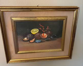 Italian oil & enamel signed by Franca Pisani $450.00. 14”x10”, frame 21”x17”