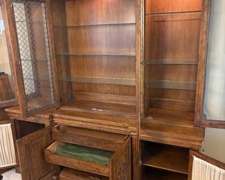 Davis 2 piece Cherry Tuscan Style Breakfront China Cabinet w Lights. $900.00.      79”W 20”D 84”T