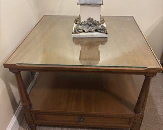 MCM Side Table w glass top by American of Martinsville $ 200.00.    27”W 27” D 21.5”T