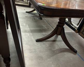 Two-pedestal dining table with well-figured satinwood inlay top