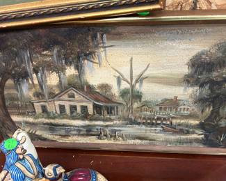 Louisiana swamp oil painting-- three swamp cabins: as nice a Louisiana oil paintings ever seen