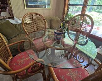 Rattan table and chairs with glass top