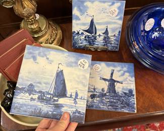 blue and white trivets