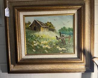 Vintage Farm and Daisy oil painting