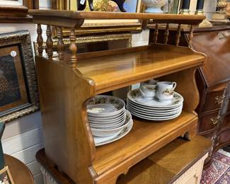 vintage book shelf, framed Art, pottery