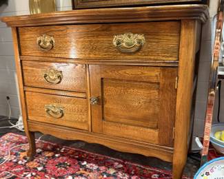 Antique Dry Sink, Framed Fruit Oil Painting, brass tray
