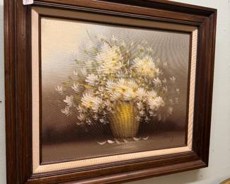 framed vintage floral oil painting