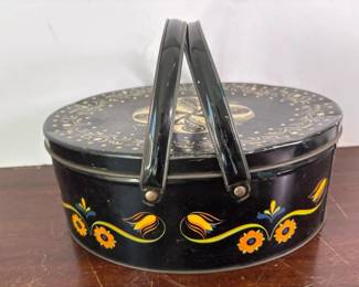 349 vintageblackfolkartfloraltinwitht