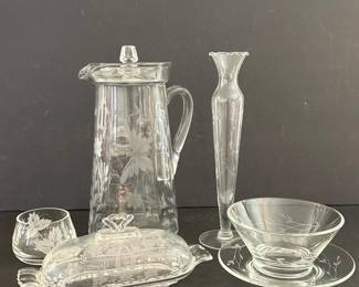 089 vintageetchedglasstablewaresetoffi
