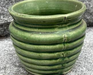 346 smallgreenribbedglazedceramicplant