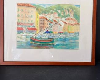 196 framedoriginalwatercolorcoastalharbo