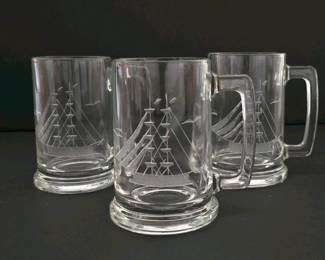 112 setof3glassbeermugswithetchedtal