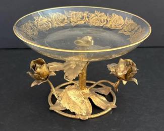095 vintageglasspedestalcompotewithgold