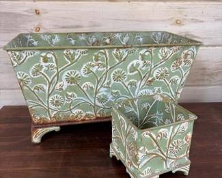 549 distressedfloralembossedmetalplanter
