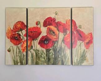 145 jromansignedtriptychfloralcanvaswa
