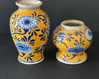 306 pairofyellowandbluefloralceramicv