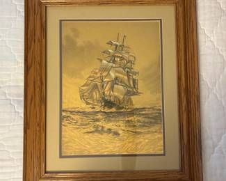 287 goldtonedmetallicnauticalshipwalla
